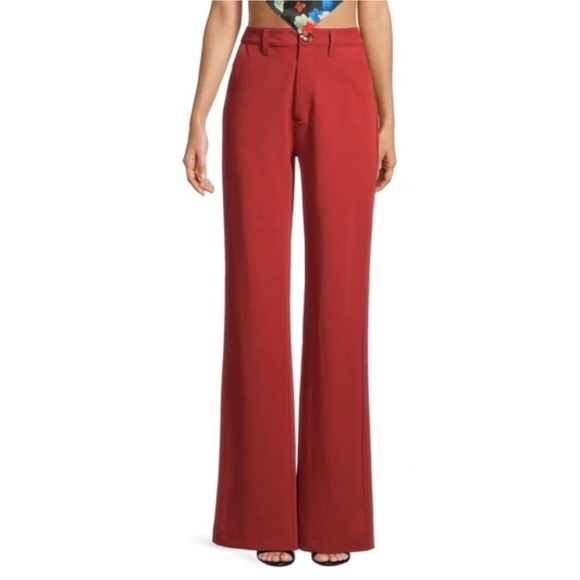 NWT Danielle Bernstein by Weworewhat Classic Wide-Leg Trousers Redwood - Picture 1 of 13